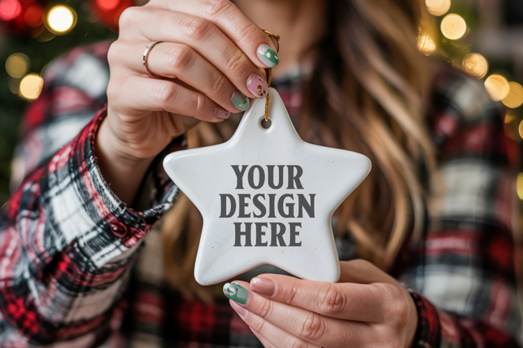 Christmas Star Ceramic Ornament Mockup | Holiday Star