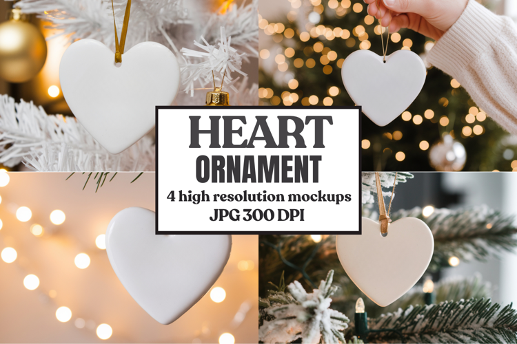 Heart Shaped Christmas Ornament Mockups | Frosted Glass Holi