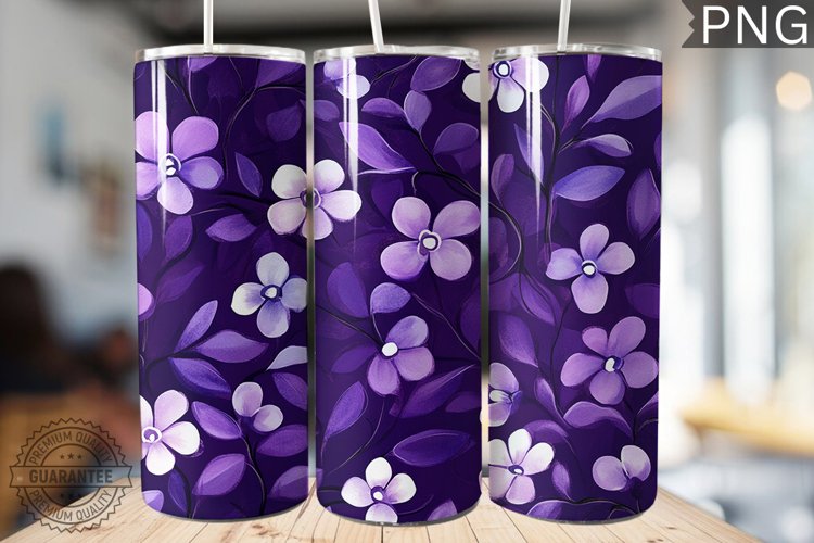 Purple Floral Tumbler Wrap - High Quality 300 Dpi example image 1