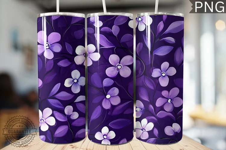 Purple Floral Tumbler Wrap - High Quality 300 Dpi