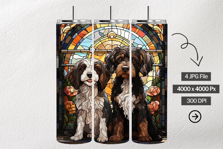Dogs Stained Glass Square Coaster - 04 Variations example image 1