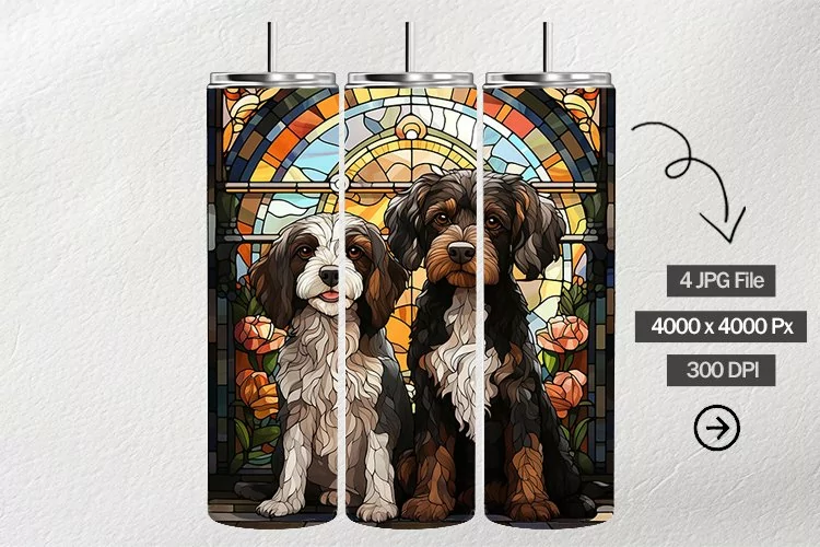 Dogs Stained Glass Square Coaster - 04 Variations