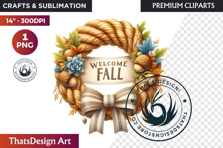 Cozy Autumn Wreath - Boho Farmhouse Fall Clipart PNG