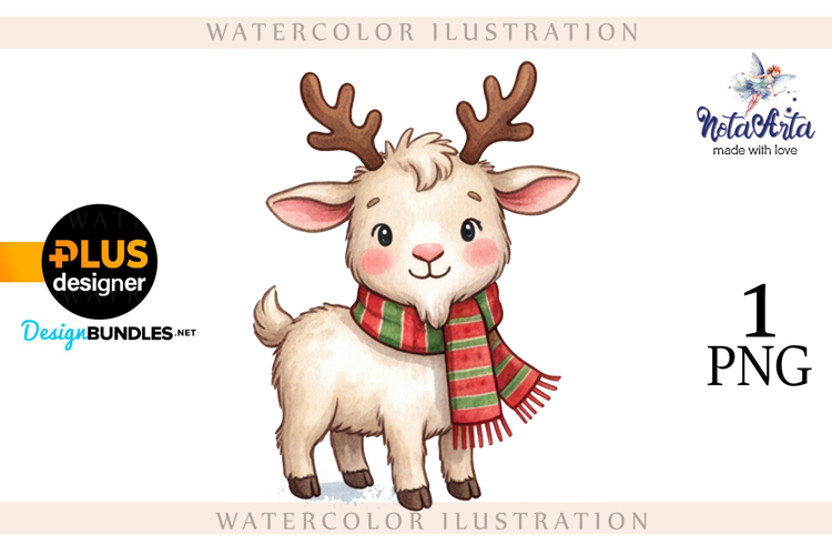 Christmas Goat in Watercolor Style