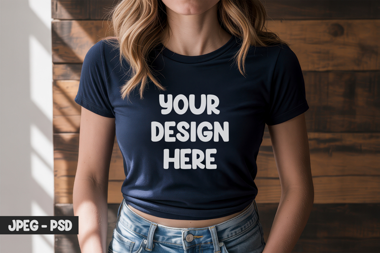 Rolled Sleeve Tee PSD Mockup Navy