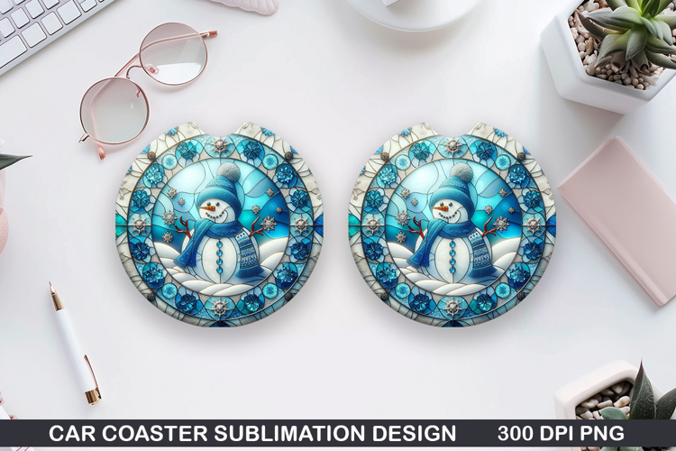 Snowman Car Coaster Sublimation|Christmas Coaster PNG Design