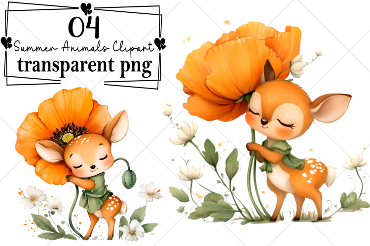 Whimsical Summer Animals Clipart Watercolor PNG