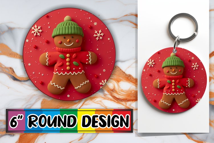 3D Gingerbread Round Design Christmas Keychain Sublimation