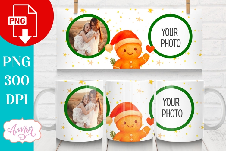 Christmas photo mug wrap PNG, Christmas gingerbread man png