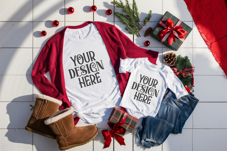 Christmas Family Matching Flat Lay T-Shirt Mockups