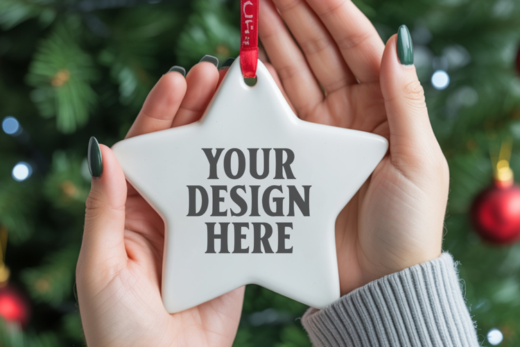 Christmas Star Ceramic Ornaments Mockup | Holiday Star Ornam
