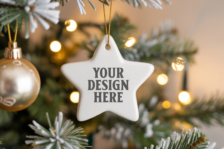 Christmas Star Ceramic Ornament Mockup | Cozy Boho Holiday D
