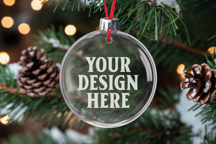 Acrylic Christmas Ornament Mockups | Clear Round Holiday