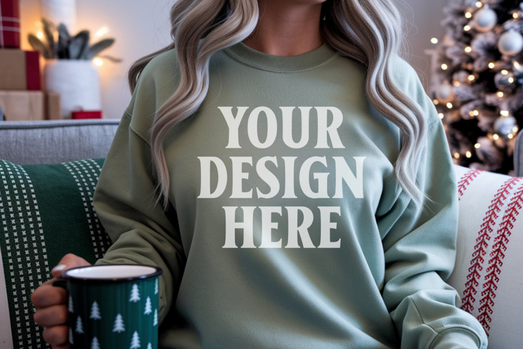 Comfort Colors 1566 Light Green Sweatshirt Mockup Real Model