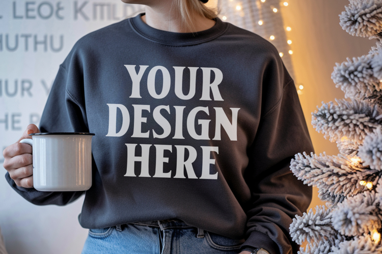 Comfort Colors 1566 Pepper Sweatshirt Mockup, Cozy Boho