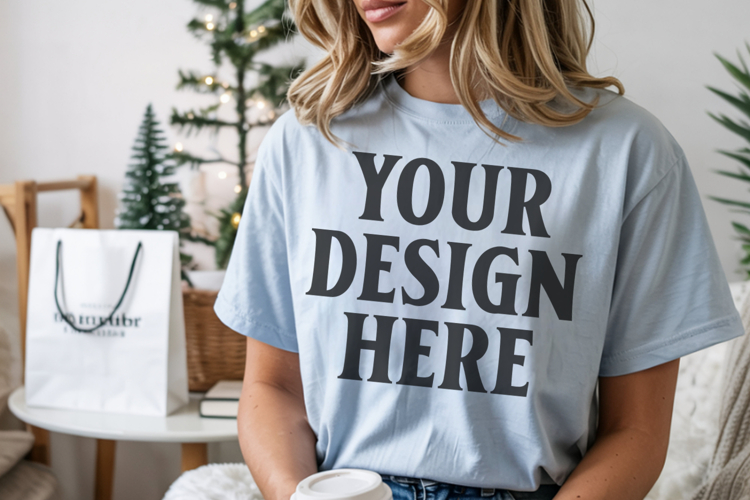 Christmas Comfort Colors 1717 Chambray T-Shirt Mockup Rea