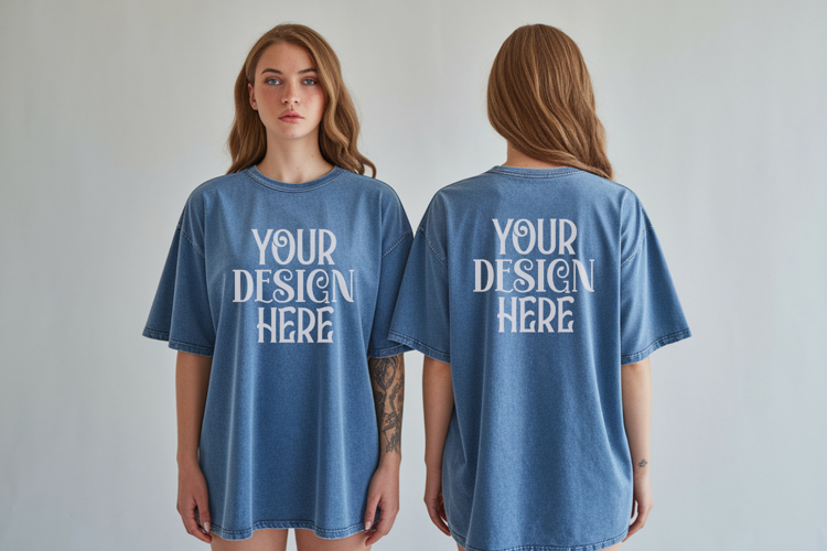 Comfort Colors 1717 Blue Jean Front & back T shirt mockups