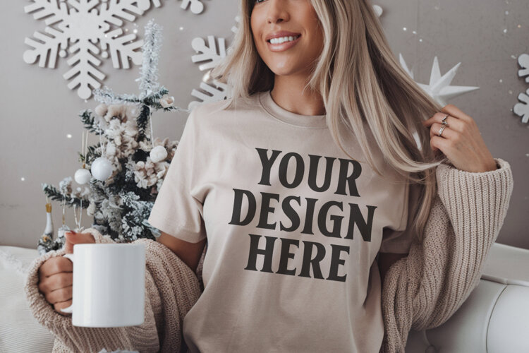 Ivory Comfort Colors 1717 Christmas Shirt Mockup, Coz example image 1