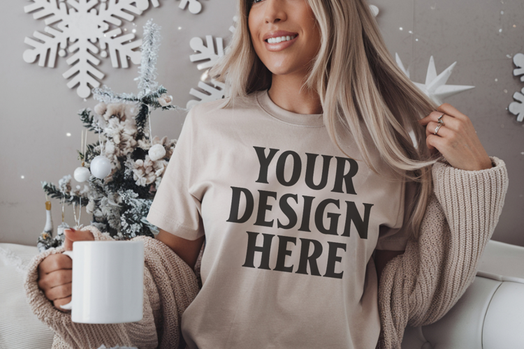 Ivory Comfort Colors 1717 Christmas Shirt Mockup, Coz