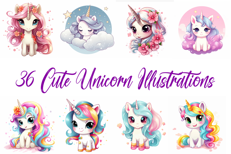 36 Cute Unicorn Illustrations Kawaii Rainbow Sticker Ideas