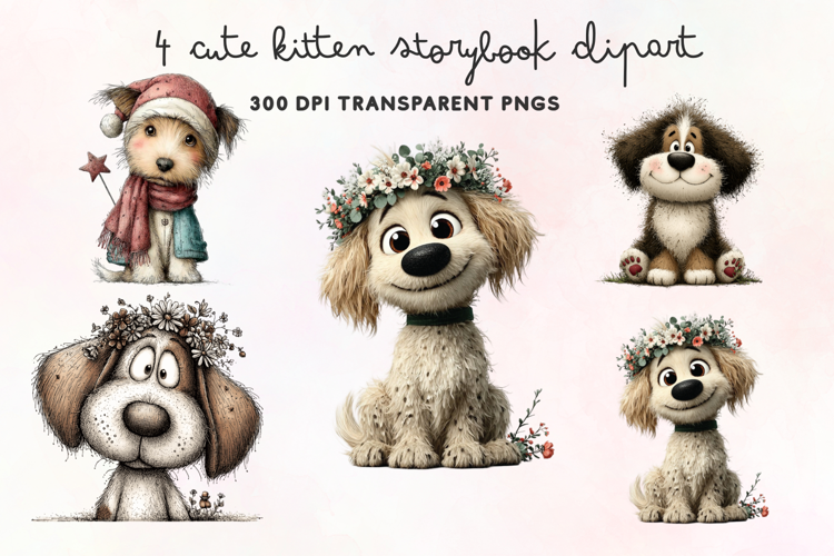Cute Watercolor Dogs Clipart PNG