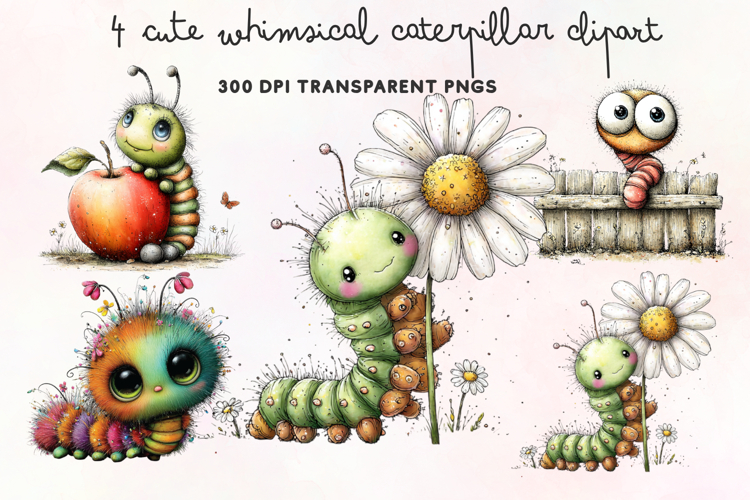 Cute Whimsical Caterpillar Clipart PNG example image 1