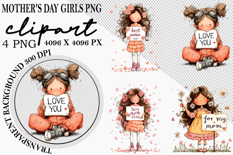 Whimsical Mothers Day Girls PNG Clipart Watercolor png
