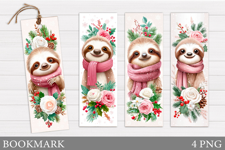 Christmas Sloth Bookmark. Cute Snowman Bookmark Printable