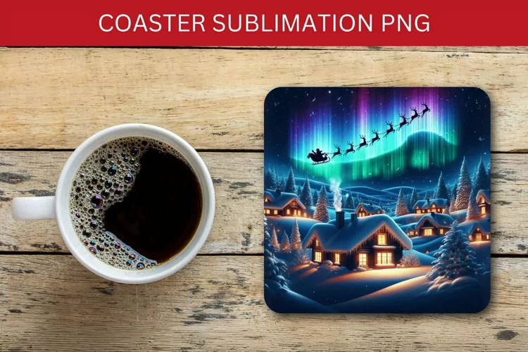 square coaster - santa claus riding a sleigh