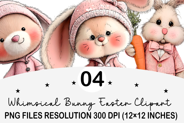 Whimsical Bunny Easter Clipart, Watercolor Easter Bunny PNG