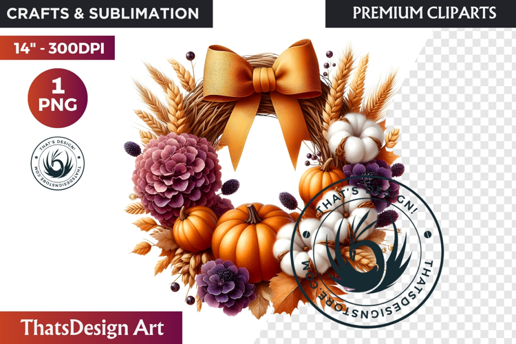 Autumn Harvest Wreath Clipart - Rustic Fall & Thanksgiving