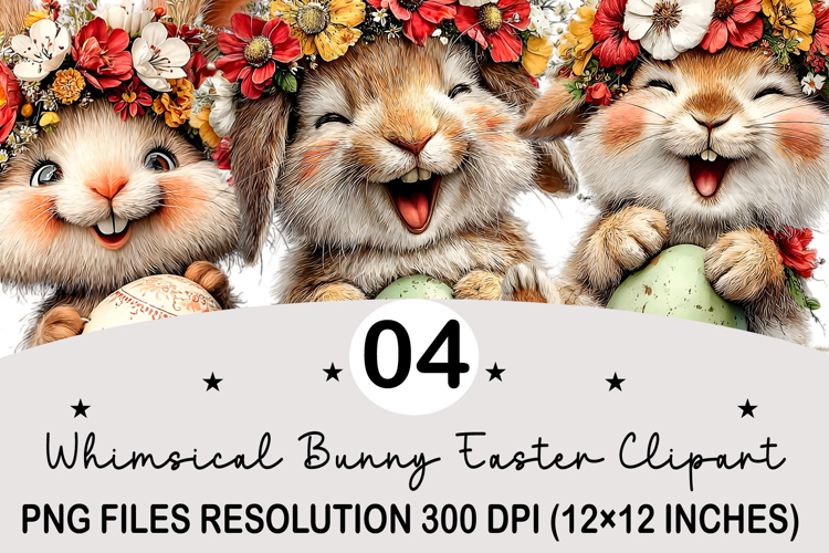 Whimsical Bunny Easter Clipart, Watercolor Easter Bunny PNG