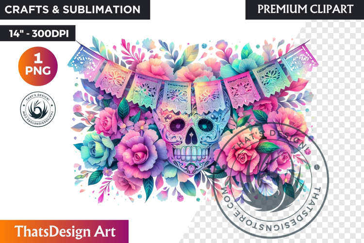 Pastel Floral Day of the Dead Clipart PNG,sugar skull design
