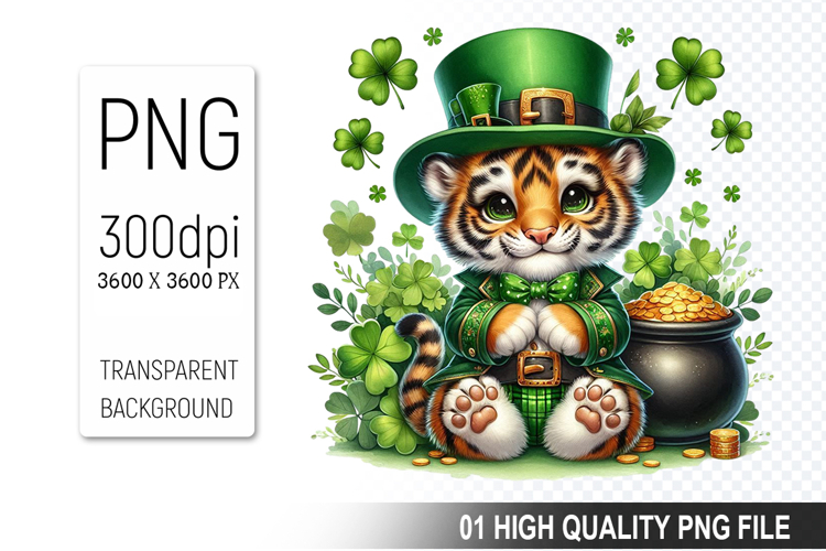 St. Patrick’s Tiger with Hat Clipart, Sublimation PNG