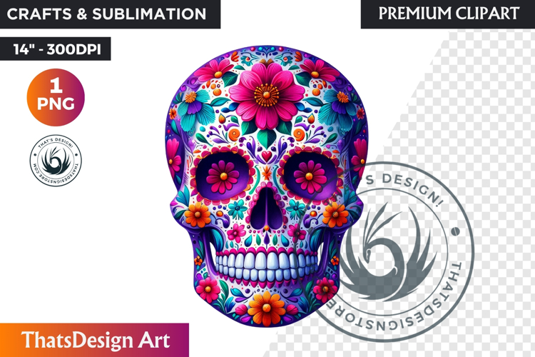 Floral Sugar Skull Day of the Dead Clipart, dia de muertos