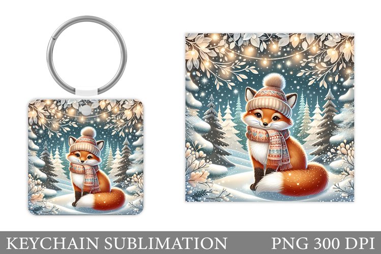 Christmas Fox Keychain. Christmas Keychain Sublimation example image 1