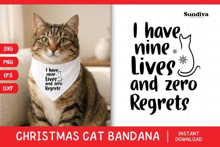 Christmas Cat Bandana Quotes SVG | I Have Nine Lives