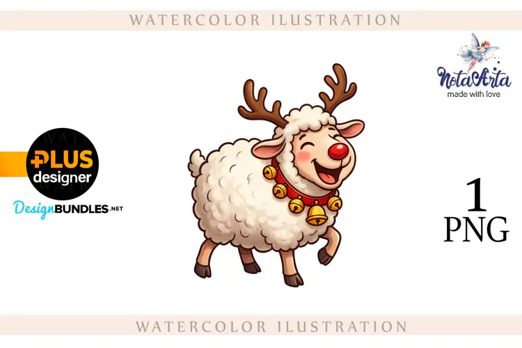 Christmas Sheep in Watercolor Style