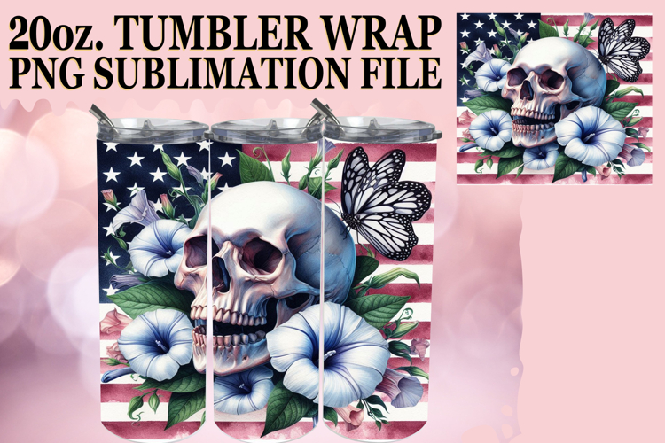 Lively smiles 20oz tumbler wrap, Skull USA