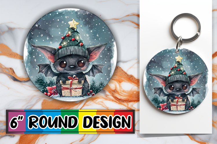Holiday Animals Keychain Round Design Sublimation example image 1