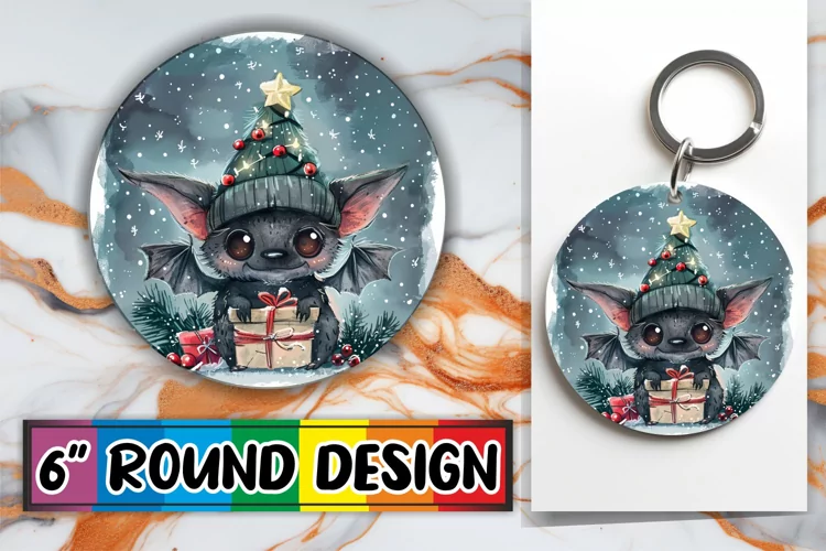 Holiday Animals Keychain Round Design Sublimation