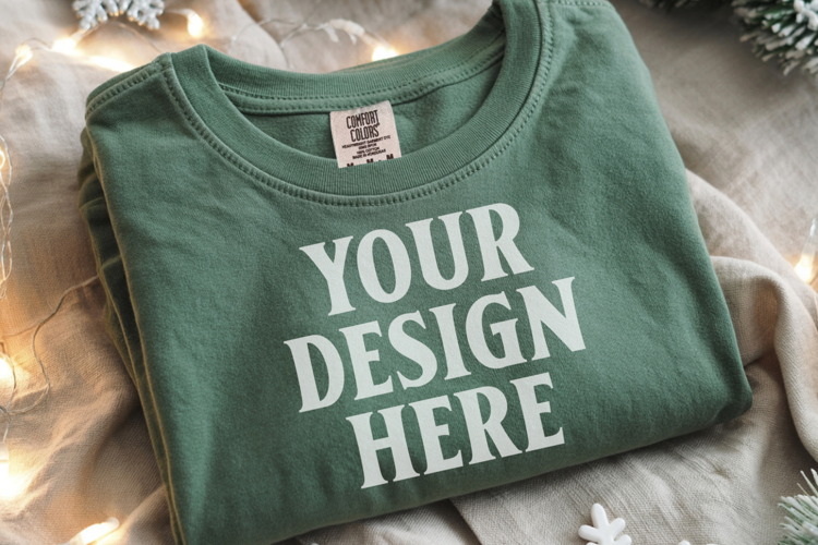 Forest green Comfort Colors 1717 Christmas Folded T-Shirt Mo