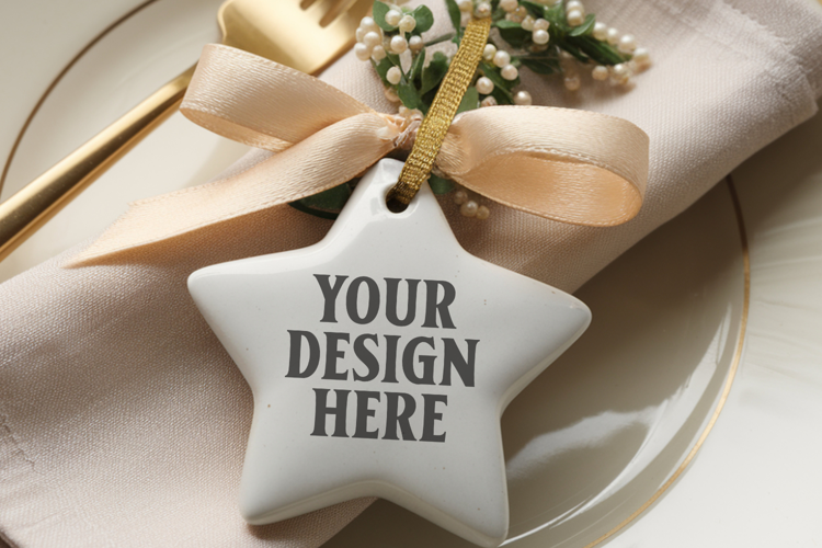 Christmas Star Ceramic Ornaments Mockup | Holiday Star Ornam