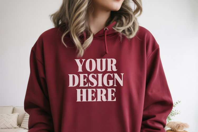 Maroon Gildan 18500 Hoodie Mockup ,Cozy Unisex Sweatshi