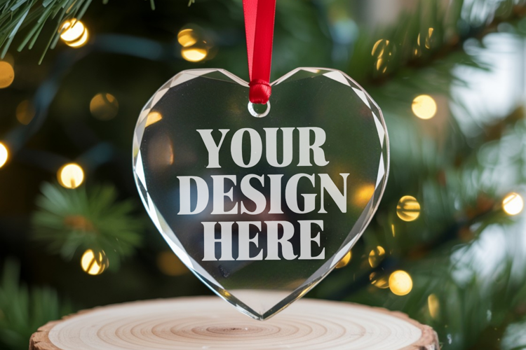Christmas Heart Crystal Glass Ornament Mockups