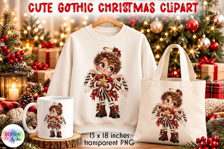 Gothic Christmas Angel Boy with Star PNG