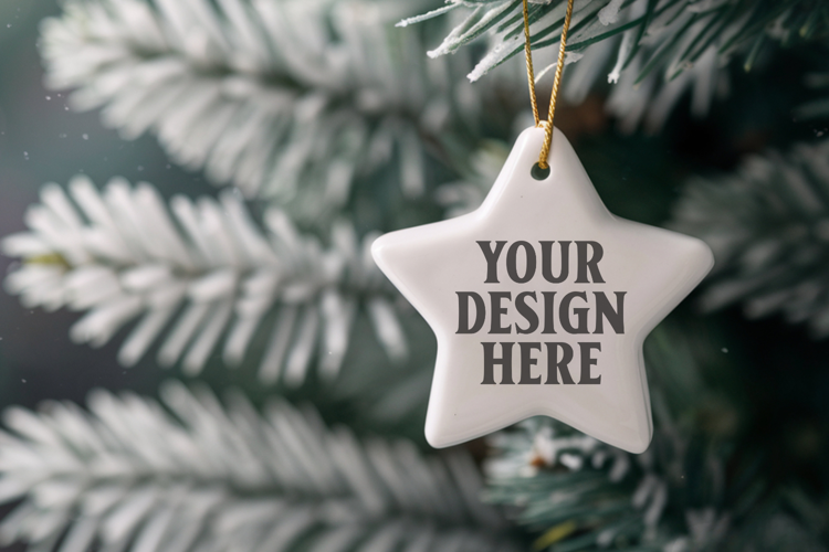 Christmas Star Ceramic Ornament Mockup | Holiday Star Tree
