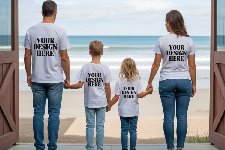 Bella Canvas 3001 Family Group Mockup | Matching T-Shirt Fla