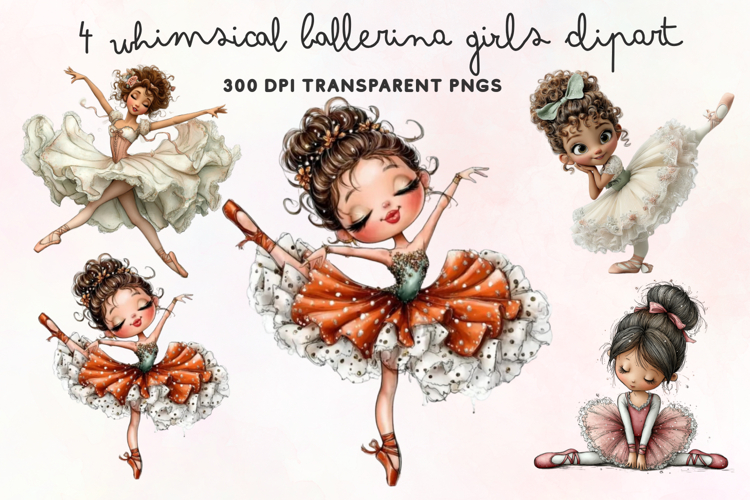 Whimsical Ballerina Girls Clipart PNG example image 1