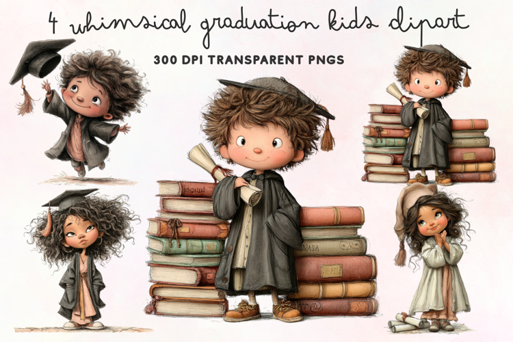 Whimsical Graduation Kids Clipart PNG